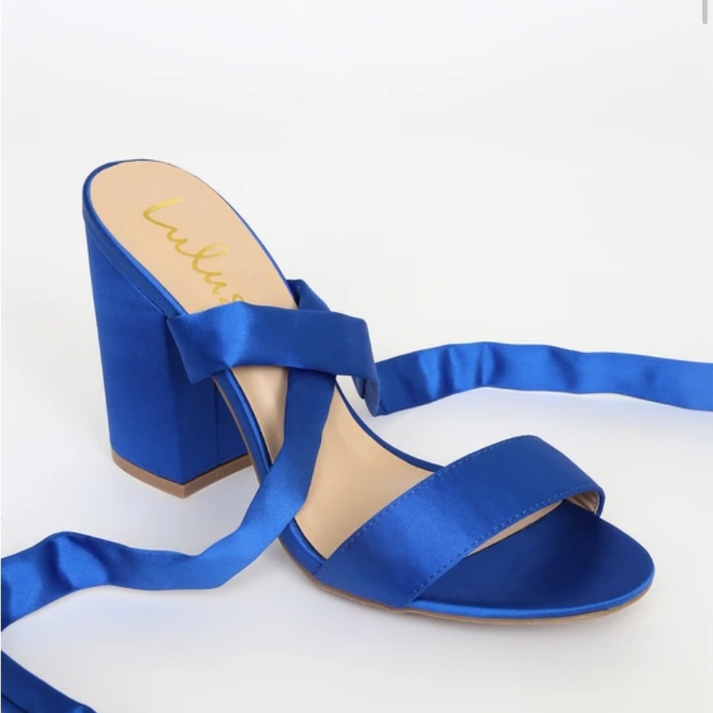 Lulu's Alta Blue Satin Lace-Up Heels
